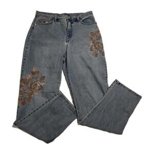 Gloria Vanderbilt Amanda Jeans Womens 10 Blue Denim Floral Embroidered High Rise